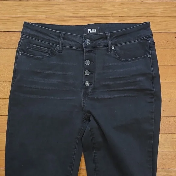 PAIGE, Hoxton, Ankle High Rise Button Fly Jeans, Black, VGUC, Women's 29 - Picture 3 of 14